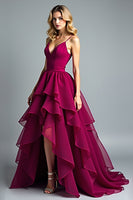 Load image into Gallery viewer, Burgundy Chiffon Tiered High Low A Line Long Formal Dress