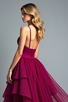 Load image into Gallery viewer, Burgundy Chiffon Tiered High Low A Line Long Formal Dress