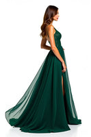 Load image into Gallery viewer, Dark Green Spaghetti Straps A-Line Long Formal Dress with Slit