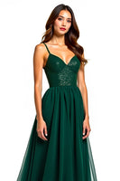 Load image into Gallery viewer, Dark Green Spaghetti Straps A-Line Long Formal Dress with Slit