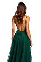 Load image into Gallery viewer, Dark Green Spaghetti Straps A-Line Long Formal Dress with Slit