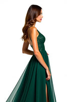 Load image into Gallery viewer, Dark Green Spaghetti Straps A-Line Long Formal Dress with Slit