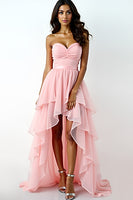 Load image into Gallery viewer, Blush Pink Sweetheart Ruffled A-Line High Low Formal Dress