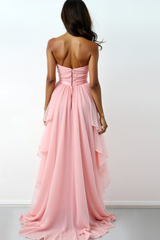 Blush Pink Sweetheart Ruffled A-Line High Low Formal Dress