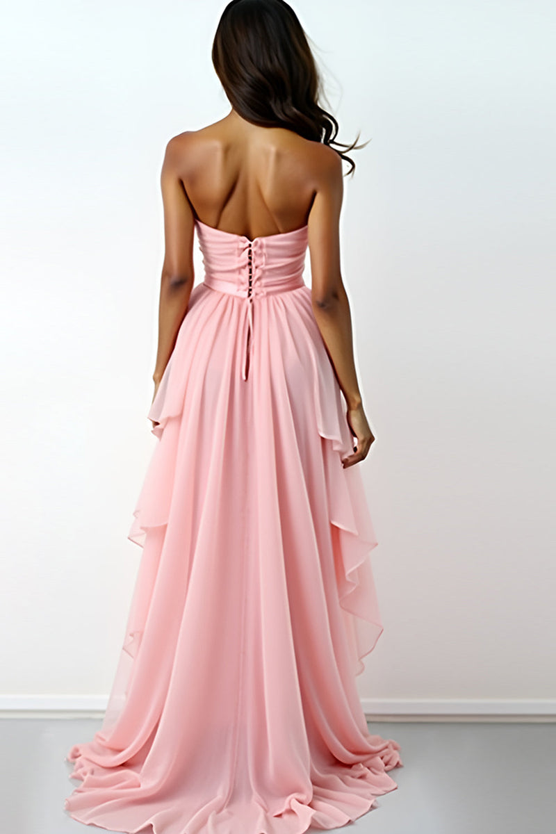 Load image into Gallery viewer, Blush Pink Sweetheart Ruffled A-Line High Low Formal Dress