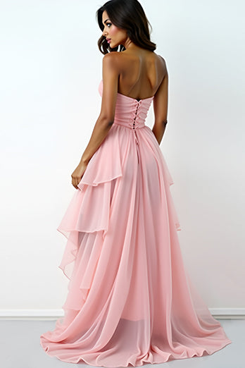 Blush Pink Sweetheart Ruffled A-Line High Low Formal Dress