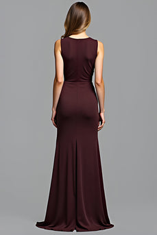 Cabernet Sheath Deep V-Neck Ruched Long Formal Dress