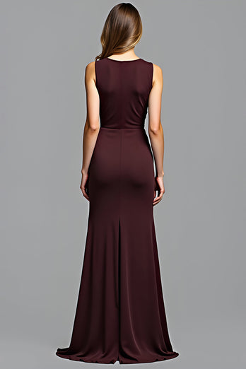 Cabernet Sheath Deep V-Neck Ruched Long Formal Dress