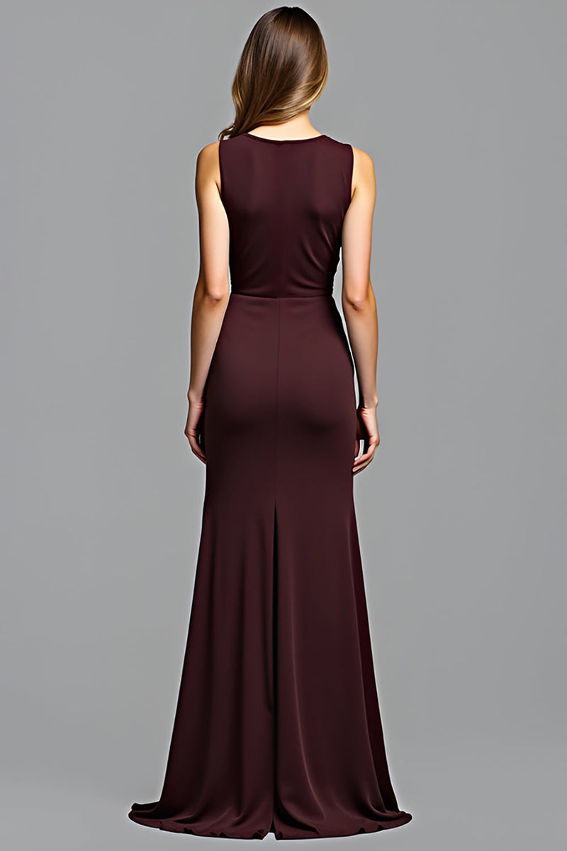 Load image into Gallery viewer, Cabernet Sheath Deep V-Neck Ruched Long Formal Dress