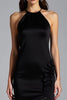 Load image into Gallery viewer, Black Halter Neck Mermaid Long Satin Formal Dress with Slit