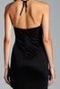 Load image into Gallery viewer, Black Halter Neck Mermaid Long Satin Formal Dress with Slit