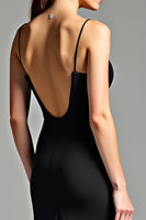 Load image into Gallery viewer, Black Spaghetti Straps Backless Satin Long Formal Dress