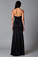Load image into Gallery viewer, Black Halter Satin Long Mermaid Formal Dress with Slit