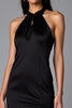 Load image into Gallery viewer, Black Halter Satin Long Mermaid Formal Dress with Slit
