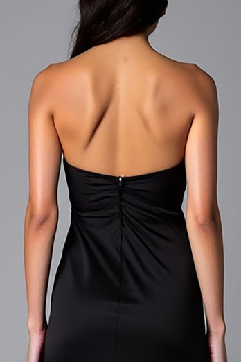 Black Halter Satin Long Mermaid Formal Dress with Slit