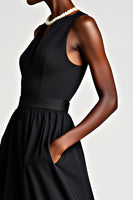 Load image into Gallery viewer, Black V-Neck A Line Tea Length Formal Dress