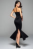Load image into Gallery viewer, Black Strapless Satin Long Formal Dress with Slit