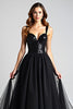 Load image into Gallery viewer, Black A Line Long Tulle Backless Formal Dress with Sequins