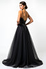 Load image into Gallery viewer, Black A Line Long Tulle Spaghetti Straps Formal Dress with Beading