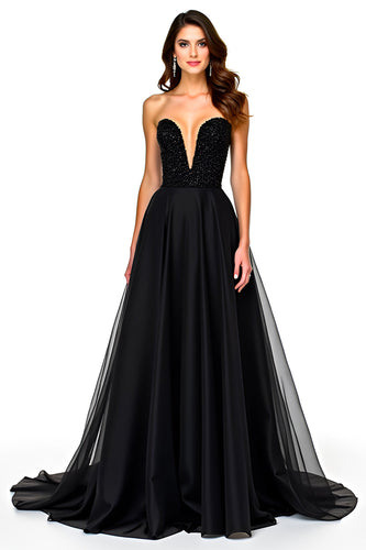 Black Sweetheart Tulle A-Line Long Formal Dress
