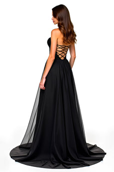 Black Sweetheart Tulle A-Line Long Formal Dress
