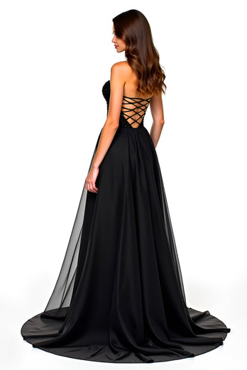 Black Sweetheart Tulle A-Line Long Formal Dress