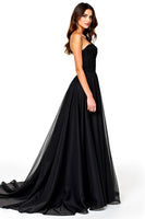 Load image into Gallery viewer, Black Sweetheart Tulle A-Line Long Formal Dress