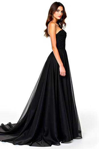 Black Sweetheart Tulle A-Line Long Formal Dress