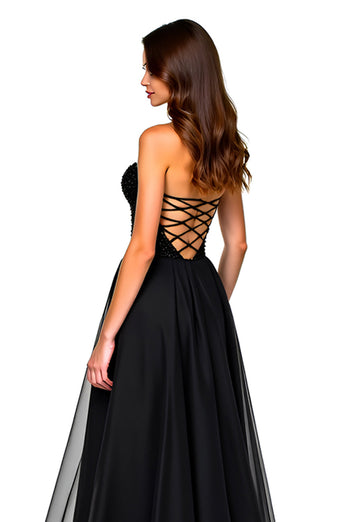 Black Sweetheart Tulle A-Line Long Formal Dress