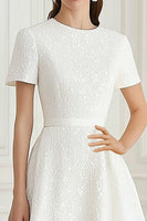 Load image into Gallery viewer, Ivory Scoop A Line Long Formal Dress with Short Sleeves
