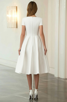 Load image into Gallery viewer, Ivory Round Neck A-Line Midi Formal Dress with Short Sleeves