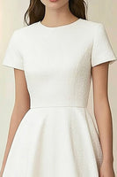 Load image into Gallery viewer, Ivory Round Neck A-Line Midi Formal Dress with Short Sleeves