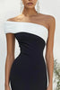 Load image into Gallery viewer, Black White One Shoulder Satin Mermaid Long Formal Dress