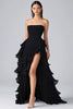 Load image into Gallery viewer, Black Chiffon A Line Tiered Strapless Formal Dress with Slit