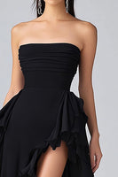 Load image into Gallery viewer, Black Chiffon A Line Tiered Strapless Formal Dress with Slit