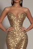 Load image into Gallery viewer, Sparkly Gold Sweetheart Mermaid Long Sequin Formal Dress with Slit