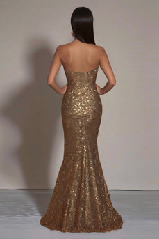 Sparkly Gold Sweetheart Mermaid Long Sequin Formal Dress with Slit