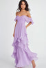 Load image into Gallery viewer, Lilac Off the Shoulder Chiffon Ruffled A-Line Formal Dress