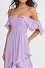 Load image into Gallery viewer, Lilac Off the Shoulder Chiffon Ruffled A-Line Formal Dress