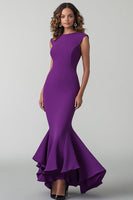 Load image into Gallery viewer, Plum Round Neck Mermaid Long Formal Dress with Ruffles