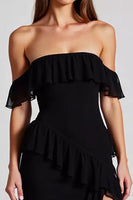 Load image into Gallery viewer, Black Off the Shoulder Chiffon Long Formal Dress with Slit