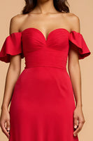 Load image into Gallery viewer, Red Off the Shoulder A Line Satin Long Formal Dress