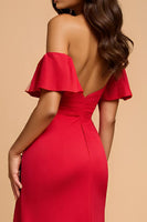 Load image into Gallery viewer, Red Off the Shoulder A Line Satin Long Formal Dress
