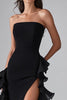 Load image into Gallery viewer, Black Strapless Ruffled Mermaid Long Formal Dress with Slit