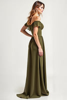 Load image into Gallery viewer, Olive Off the Shoulder Chiffon A-Line Long Formal Dress