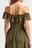 Load image into Gallery viewer, Olive Off the Shoulder Chiffon A-Line Long Formal Dress