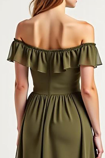 Olive Off the Shoulder Chiffon A-Line Long Formal Dress