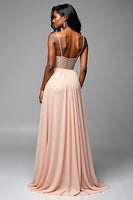 Load image into Gallery viewer, Champagne A Line Spaghetti Straps Long Formal Dress