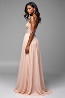 Load image into Gallery viewer, Champagne A Line Spaghetti Straps Long Formal Dress