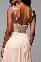 Load image into Gallery viewer, Champagne A Line Spaghetti Straps Long Formal Dress